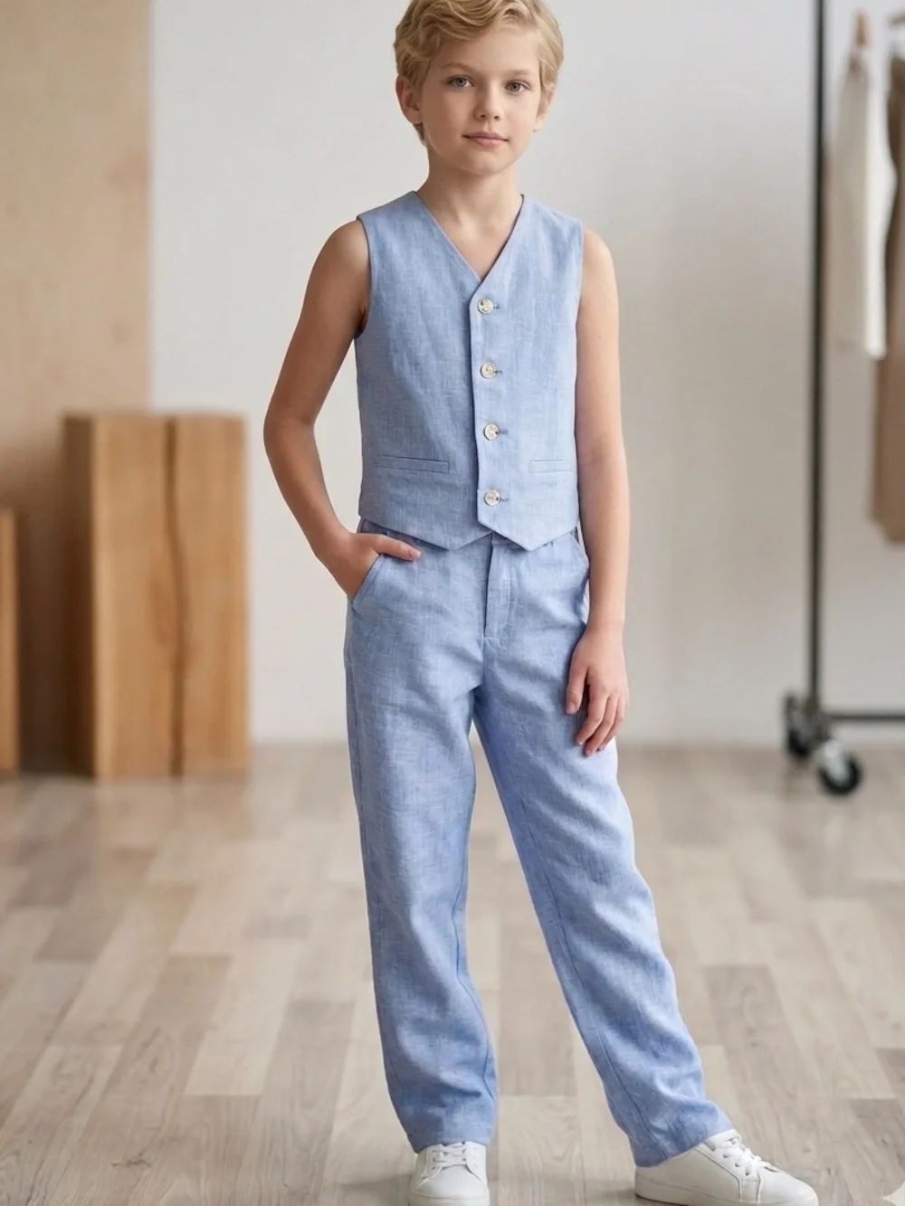 Gymboree Linen-Blend   Light Blue Linen Seersucker Vest & Pants Set Size 12 NWOT